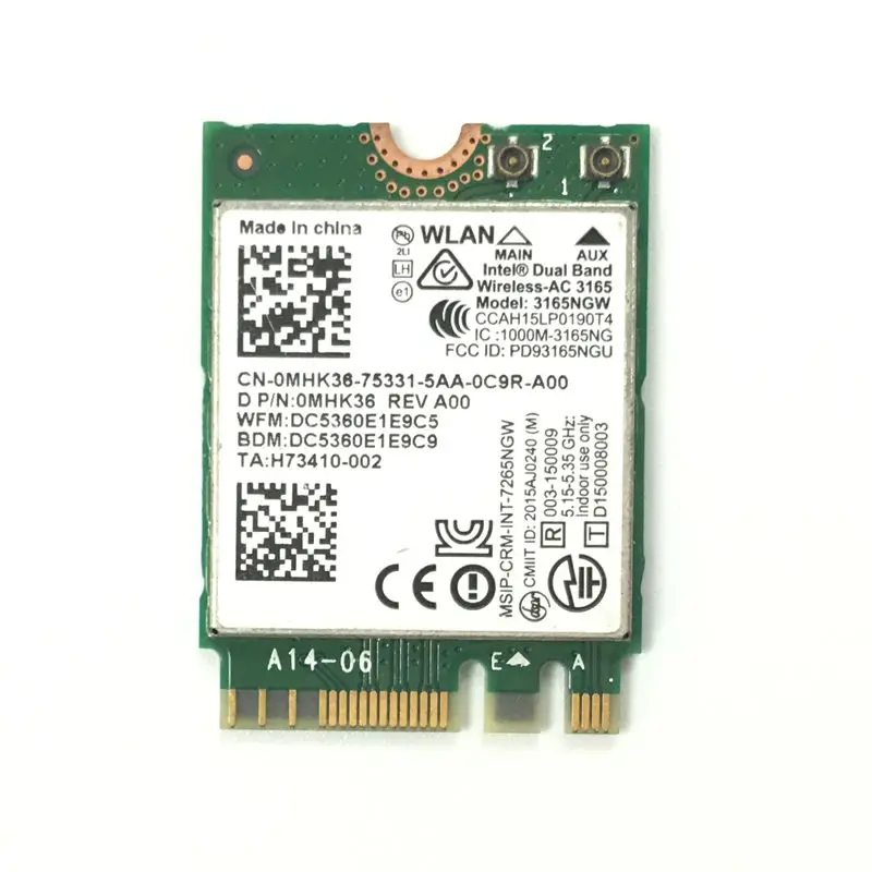 Intel 3165 2,4G/5G двухдиапазонный беспроводной 3165NGW NGFF 433 Мбит/с Wi-Fi Bluetooth BT 4,0 Ethernet беспроводной Рабочий стол 1X wifi карта