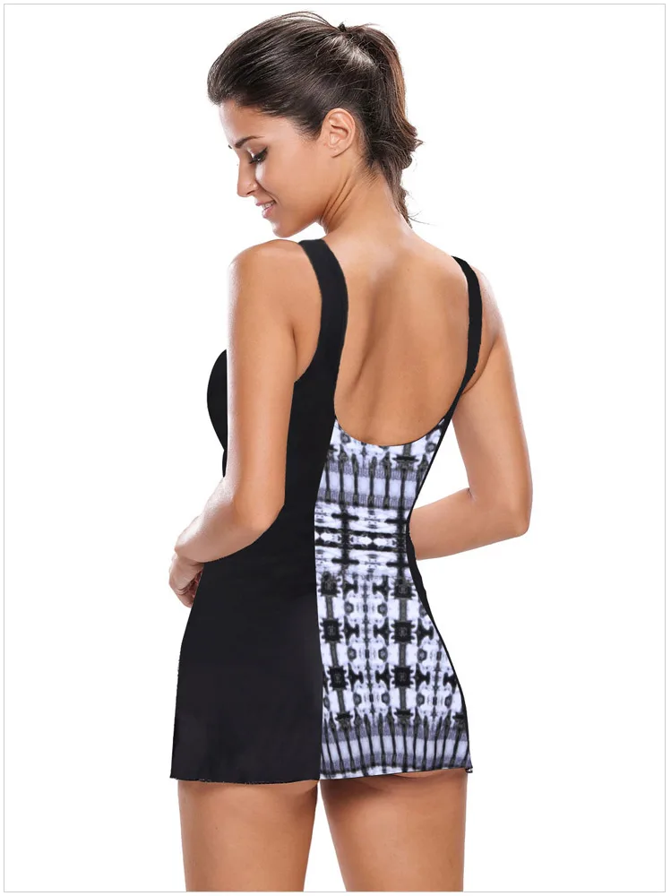 

Free shipping Monochrome Print Panel Accent 1pc Swimdress Swimsuit LC410014