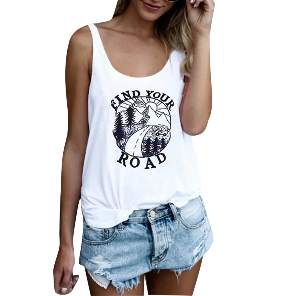 Women Summer Sleeveless Fashion Print Tank Casual O-Neck Ladies Tops Tee Vest Loose #426 | Женская одежда