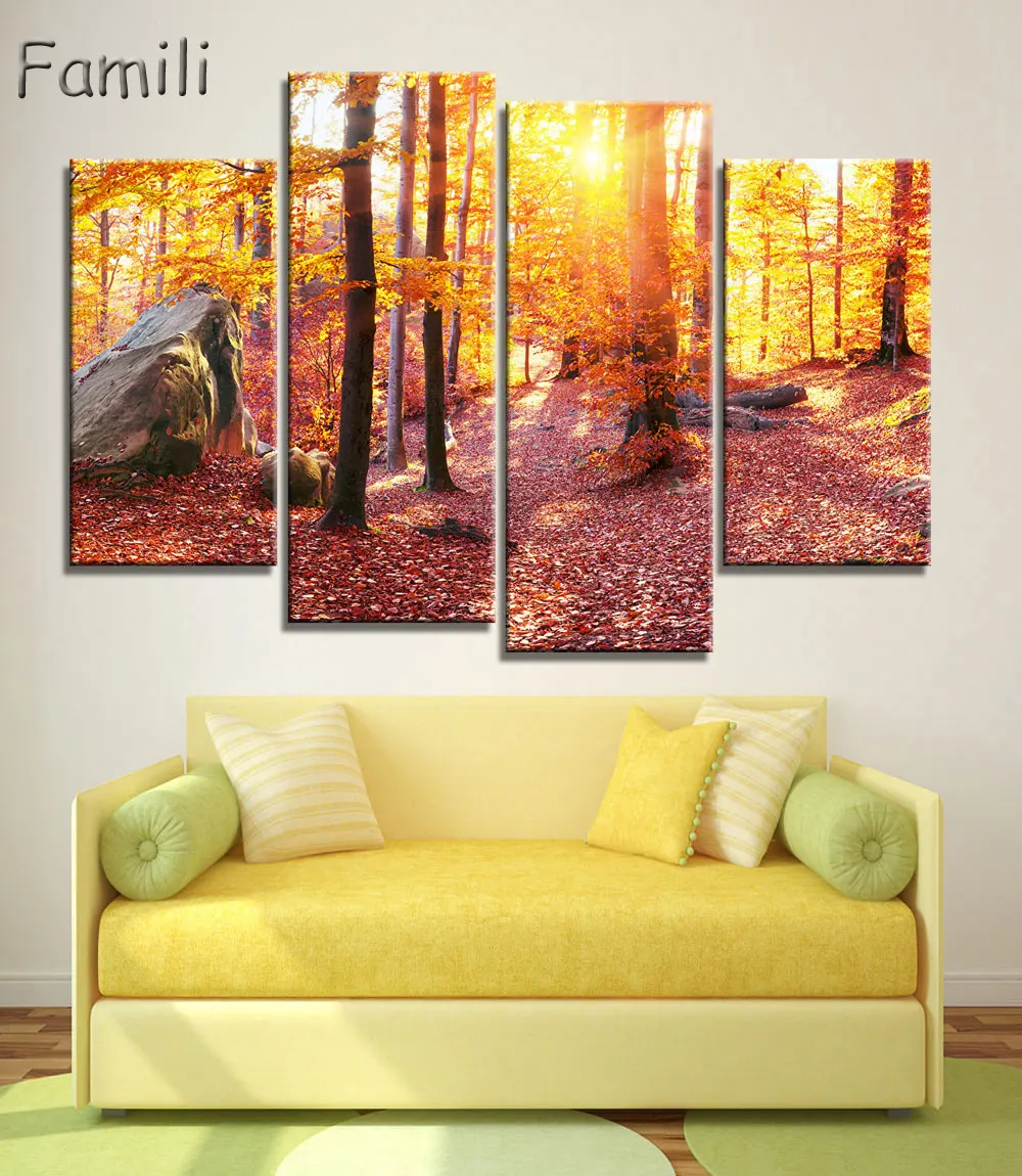 Картина на холсте с осенним пейзажем деревом 4 шт.|picture for living room|wall picturescanvas painting |