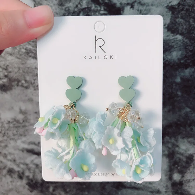 Korean Females sweet personality heart earing temperament pink Dry flowers crystal water drop earrings for women fashion jewelry | Украшения