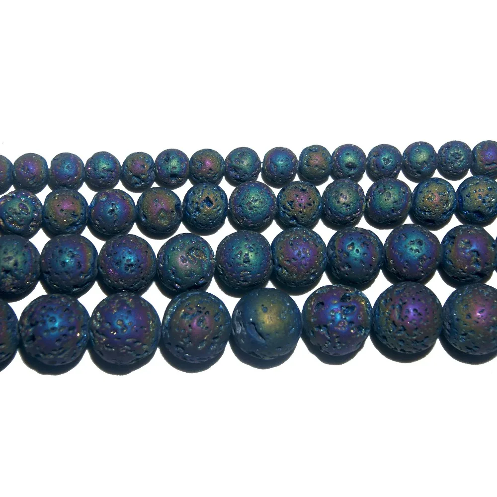 

Natural Stone Electroplated colorful Volcanic Lava Round Beads 4 6 8 10 12 MM Pick Size For Jewelry Making DIY Bracelet Necklace