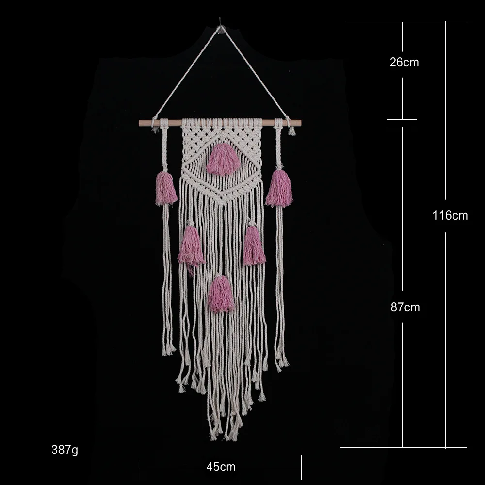 

D Macrame Wall hanging Handmade Cotton Wall Hanging Tapestry with pink tassel Bohemia woven wall tapestry home and wedding decor