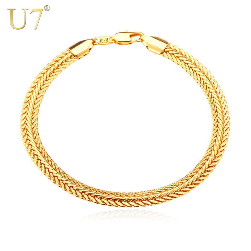 

U7 6MM Gold Snake Chain Bracelet for Women Men Teen Girls Jewelry Gift Chain Charm Bangle Bracelet 21CM Lobster Clasp H552