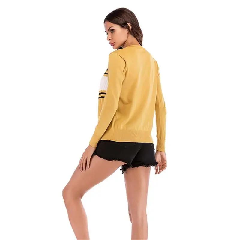 Women Knitted Cardigan Coat Autumn Winter 2018 Casual Long Sleeve Stripe Printed Crochet Knit Sweater Female Tops chifave |