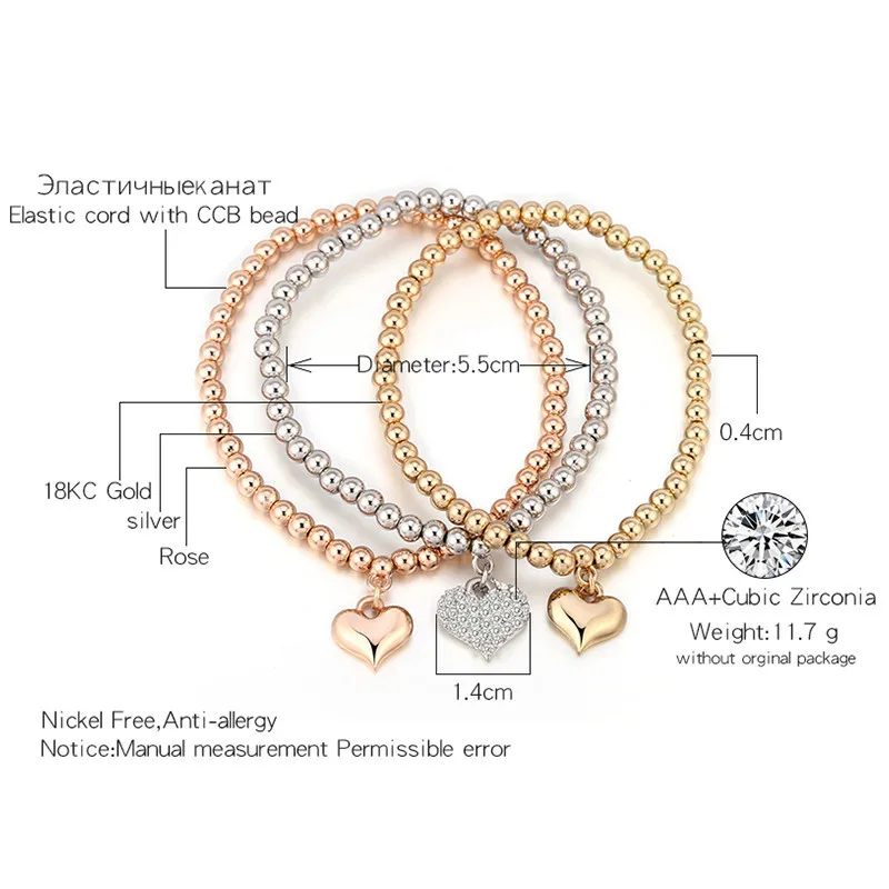 Модные стразы браслеты с подвесками в форме сердца и кристаллов золотые подвески