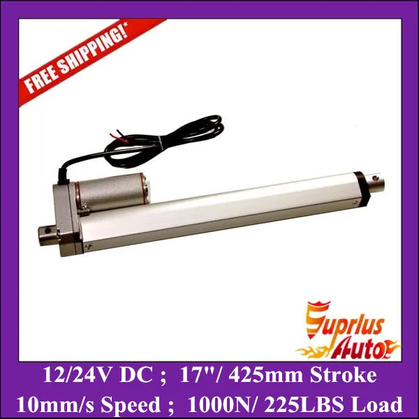

Free Shipping 12 Volt 17in/ 425mm Stroke Linear Electric Actuator With Max Load 1000N/ 225LBS Cheap Linear Actuators