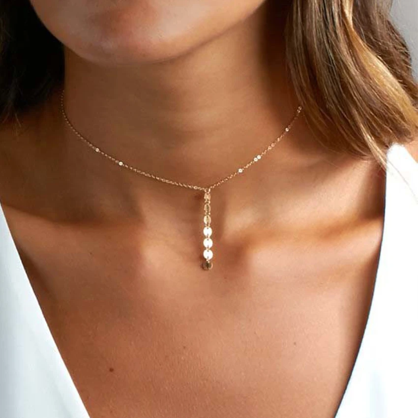 Женское Ожерелье чокер с монетами простая цепочка под золото бижутерия|chokers necklaces