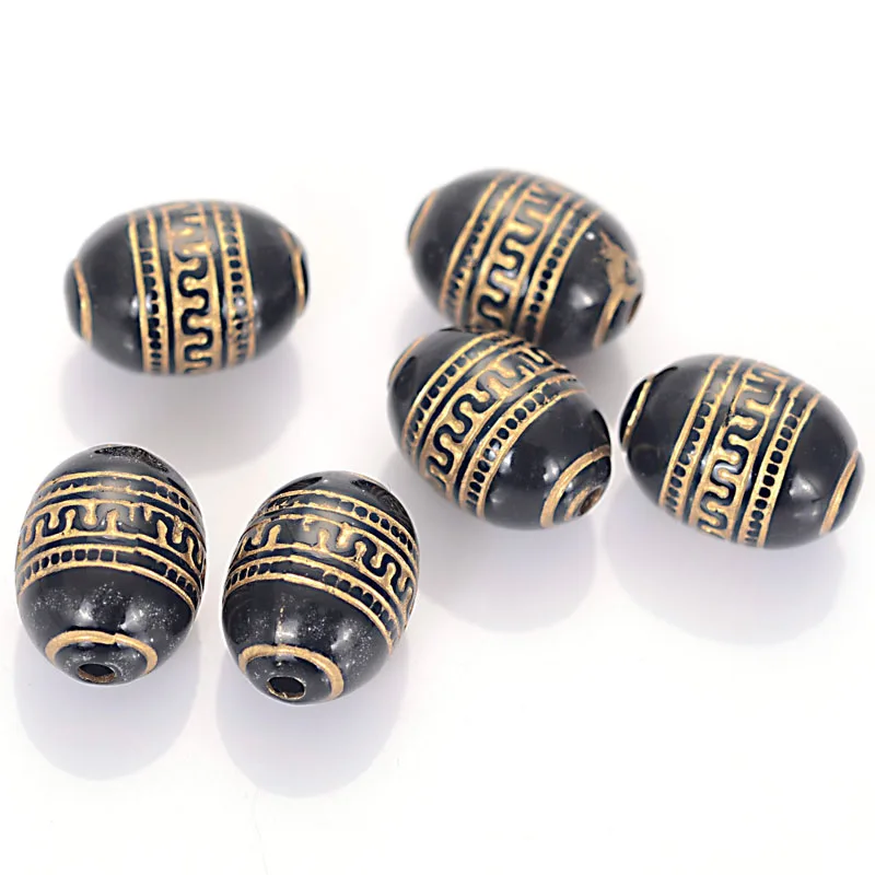 Miasol 140 Pcs/Lot 10x13 MM Retro Etched Acrylic Gild Gold Lined Barrel Antique Design Beads For DIY Jewelry Making Accessories