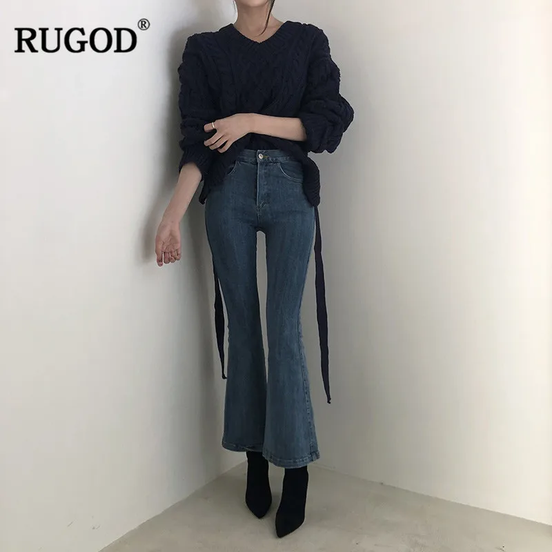 Женские облегающие джинсы RUGOD со шнуровкой сзади и высокой талией модные уличные