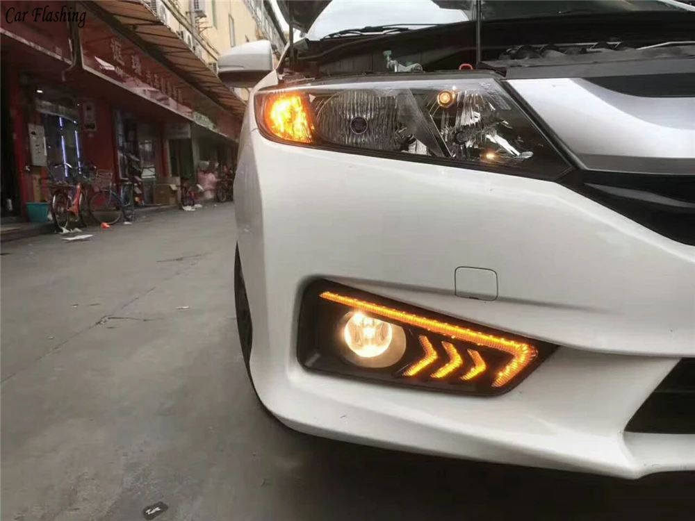 Автомобильная проблесковая 1 набор 12V ABS светодиодный для Honda City DRL Вождения освещают светильник Дневной светильник с желтым Поворотная сигнальная лампа