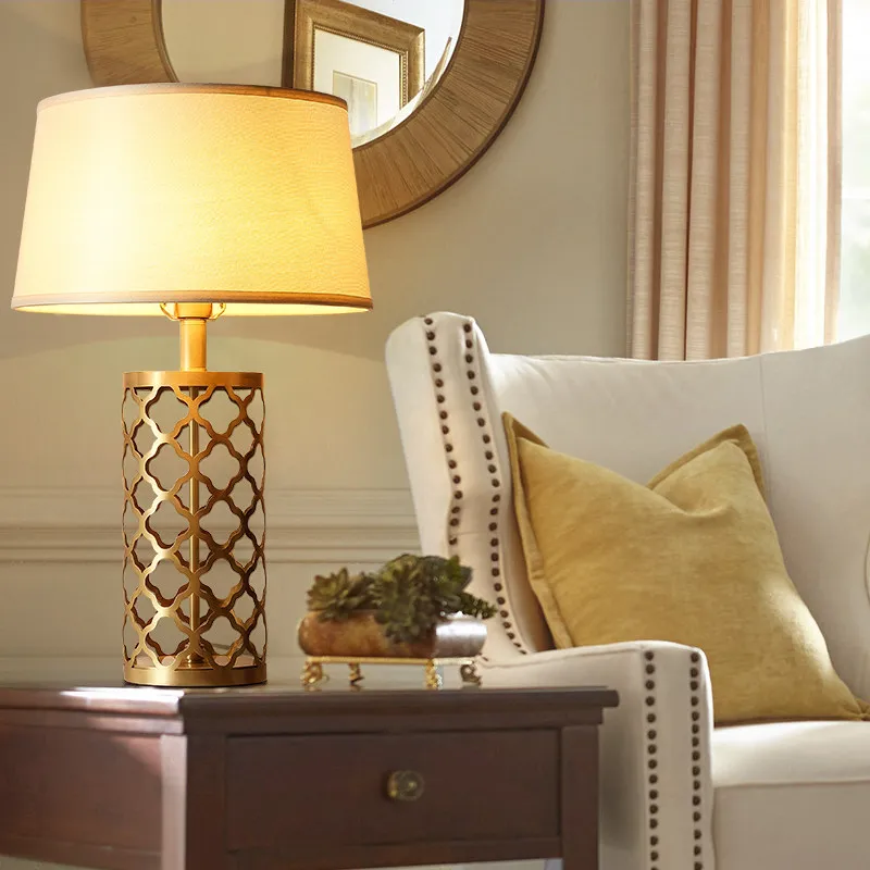 Modern Simple Real Brass Table Lamps Study Light Bedroom Bedside Lights Cloth Lampshade Home Lighting Led Desk E27 Bulb | Освещение
