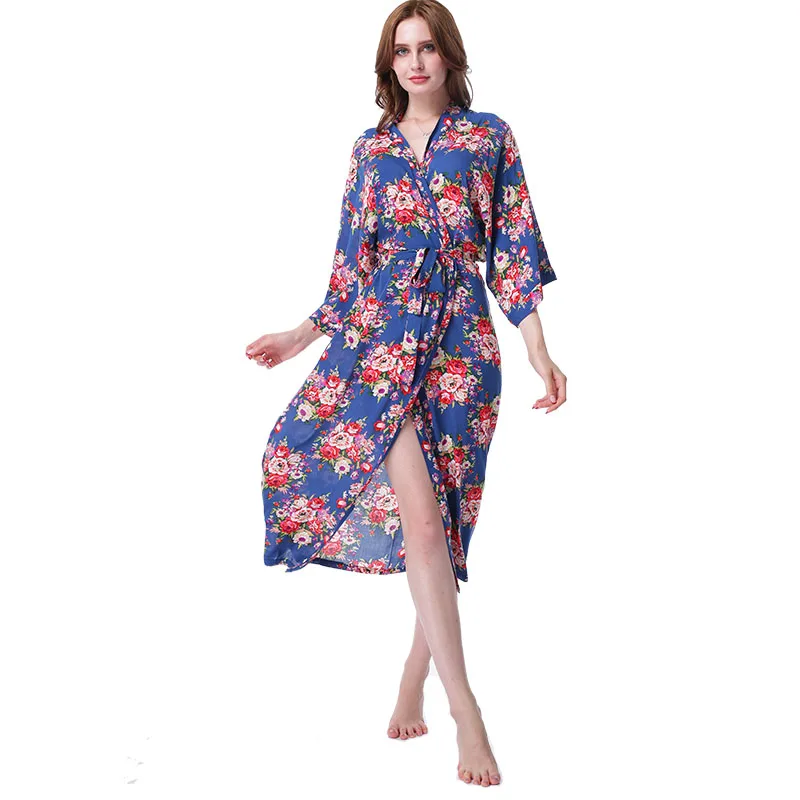 Vestido Longo, цветочное кимоно, халат, Batas De Algodon, пижамы, хлопковый Халат, одежда для сна и халат, женский ночной халат