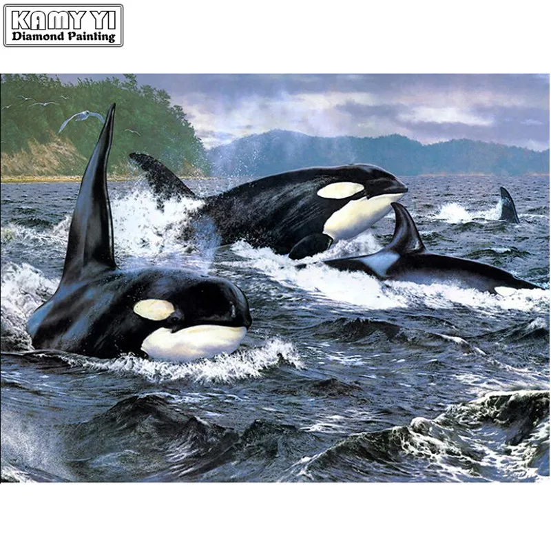 

5D DIY Diamond embroidery Cross stitch Killer whale Full Square/Round Diamond mosaic Diamond painting decoration HYY