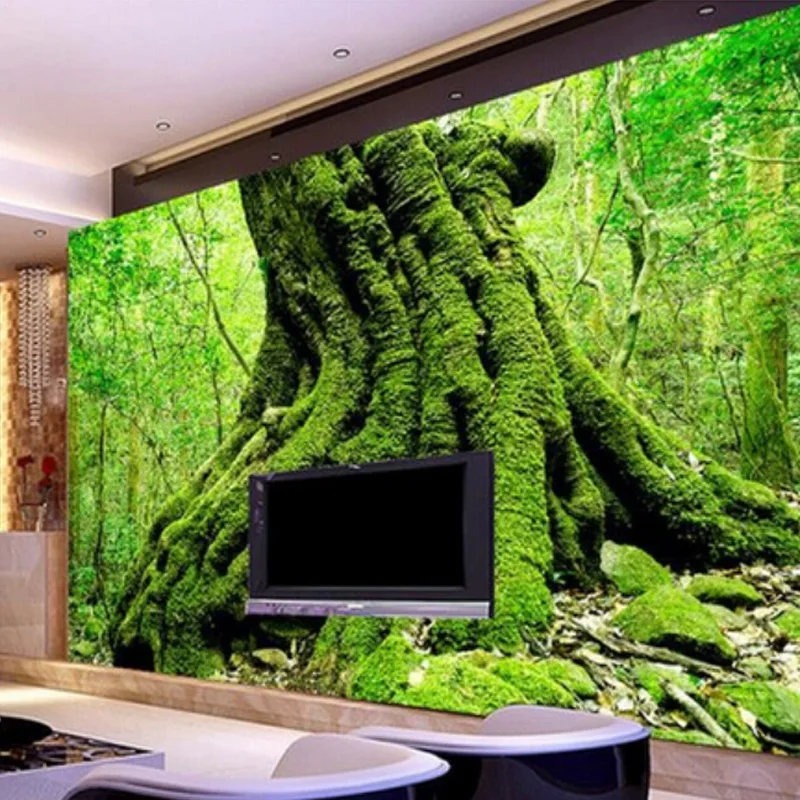 Пользовательские фото обои 3D Европейский зеленый лес деревья Природа Пейзаж