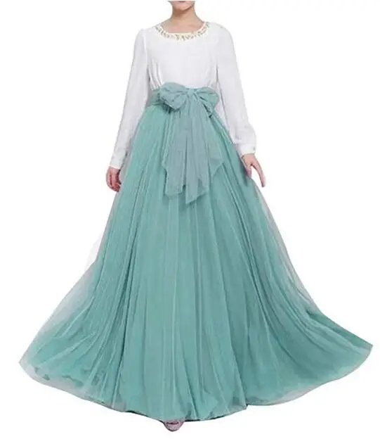 Light Green Женское бальное платье, Формальное, ТРАПЕЦИЕВИДНОЕ, пышное, с большим бантом, полная длина, вечерние, для подружки невесты, для свадьбы, юбка-пачка из тюля, юбка с высокой талией - Цвет: Light Green