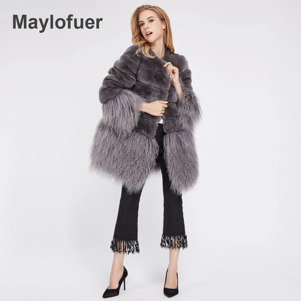 Maylofuer новинка 100% настоящий мех кролика шуба для женщин шубы из натурального меха