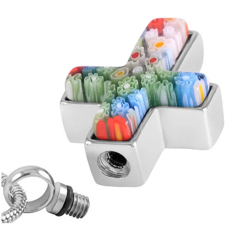 IJD8546 из нержавеющей стали с бусинами цветного стекла крест ожерелье урной на