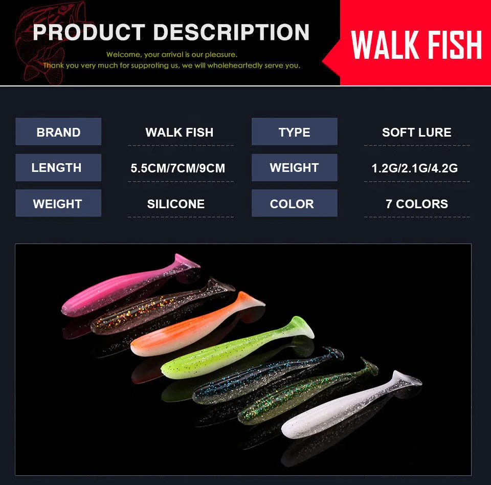 WALK FISH 6 шт./лот 7 см/9 см рыболовные приманки, наживки Easy Shiner Swimbait Мягкая силиконовая приманка двойной цвет Искусственный Карп Мягкая приманка