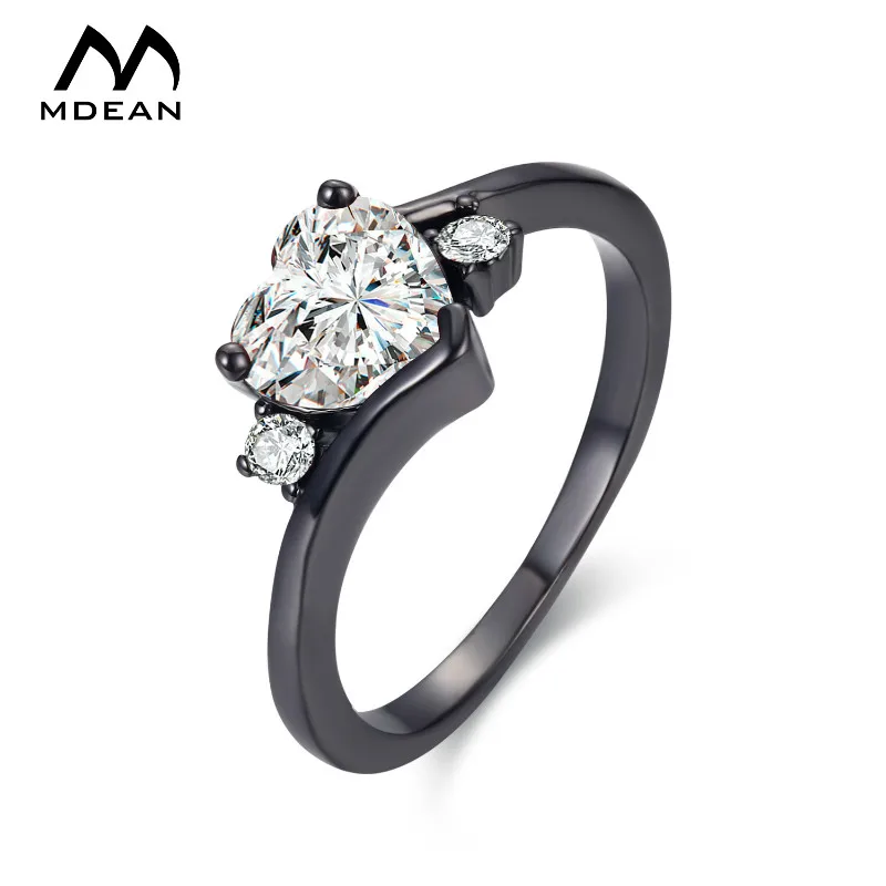 MDEAN Черное золото Цвет Свадебные Кольца для женщин Bijoux кольцо ясно ювелирные