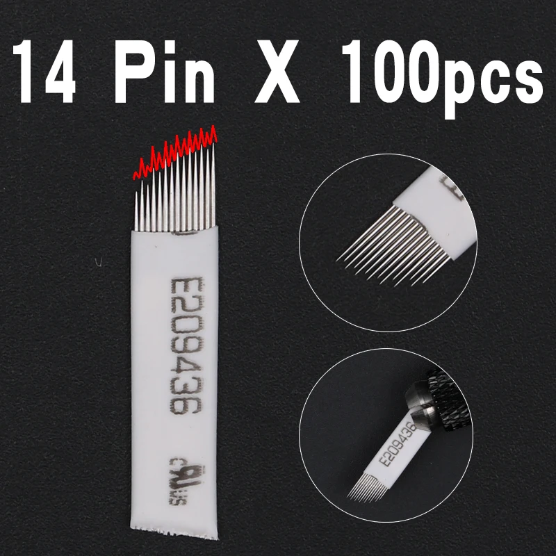 

100PCS 14 Pins Fog Needles Blade For Permanent Eyebrow Tattoo Needle Tips Manual Beauty Makeup Embroidery Microblading Arc Blade