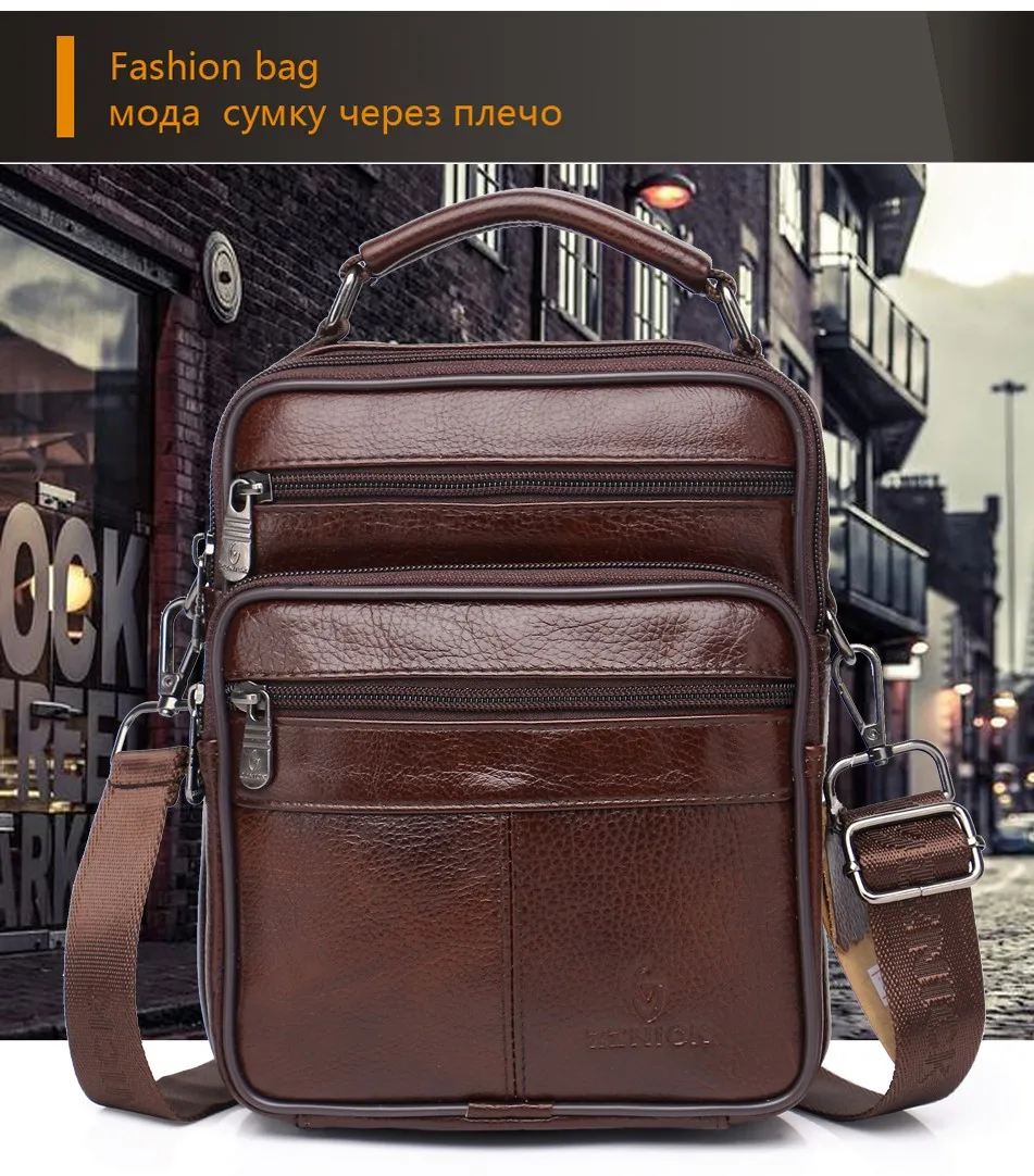 men genuine leather shoulder bag handbag Zipper Men Bags leather Fashion handbag Genuine Leather ZZNICK