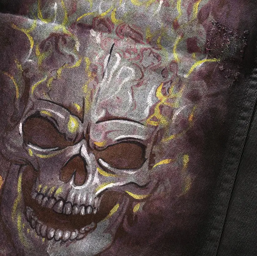 Men's Motorcycle Vest Personality Fashion Skull Print Sleeveless Coat Punk Rock Cowboy Hip Hop Biker Denim Vests Black S-2XL