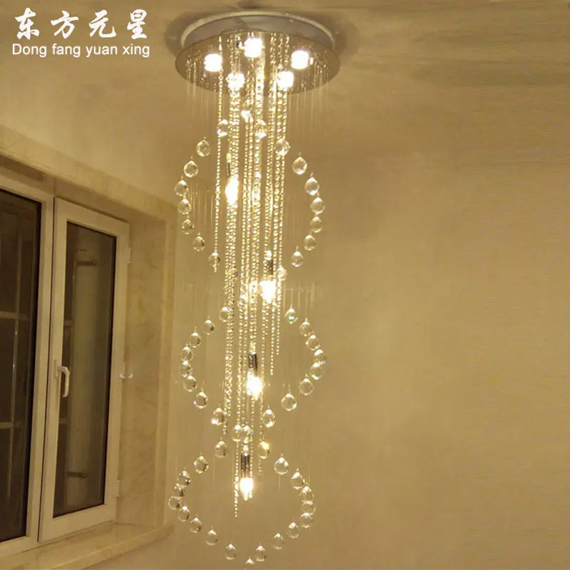 安い クリスタルシャンデリアスパイラル LED ランプ階段ライトロングスパイラルミニマリストラウンドハング照明ヴィラのリビングルーム