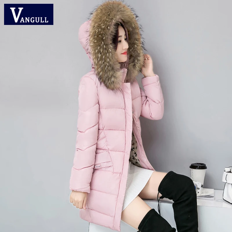 Vangull/зимние женские парки с большим мехом повседневные пальто капюшоном и