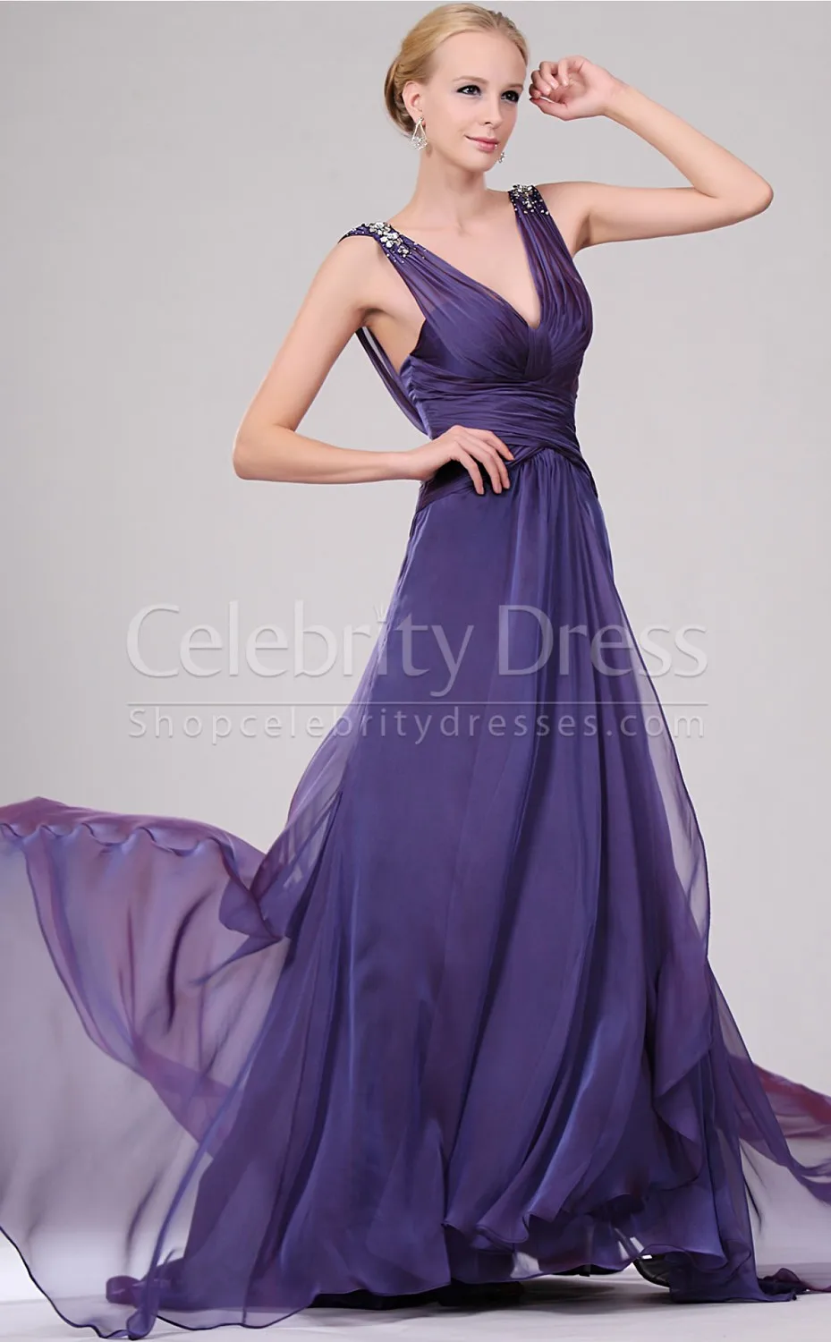Real Photoes Elegant Party Chiffon V neck A line Floor length Evening Dresses Prom Gowns With Crystals For Woman Free Shipping|gown evening