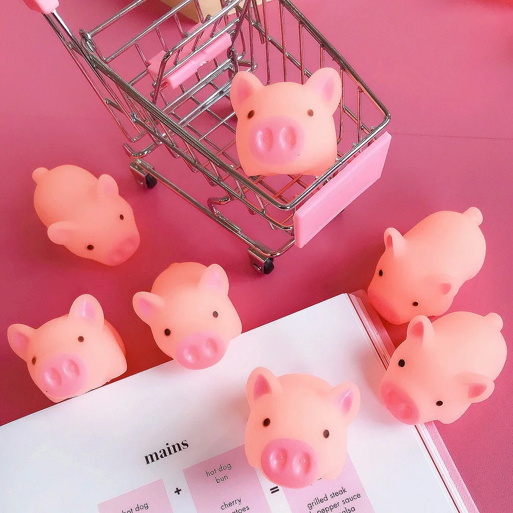 1 шт. Забавный мультфильм Сжимаемый розовый поросенок Mochi TPR Squeeze ремни DIY Декор