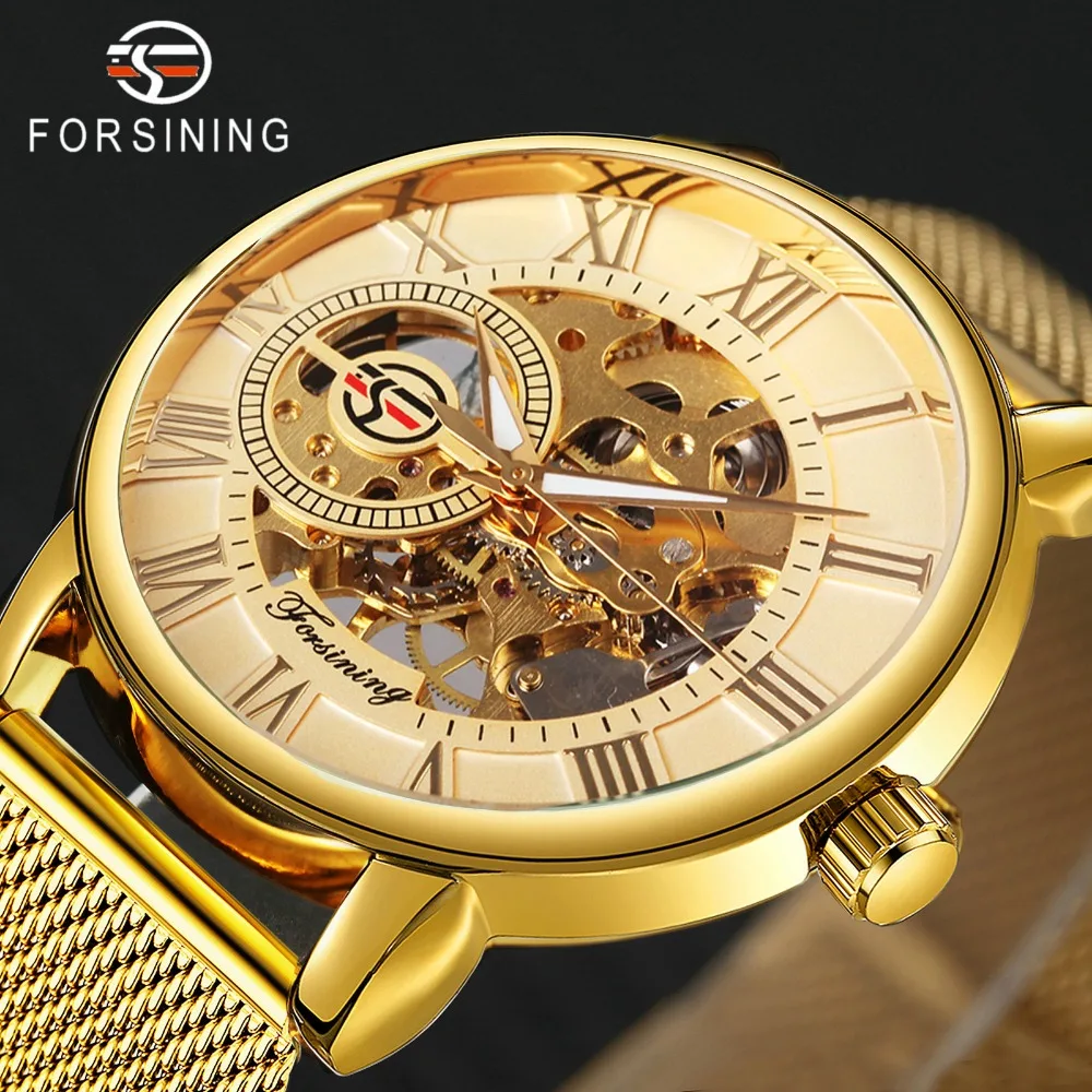 FORSINING золотые мужские часы Лидирующий бренд роскошные механические с
