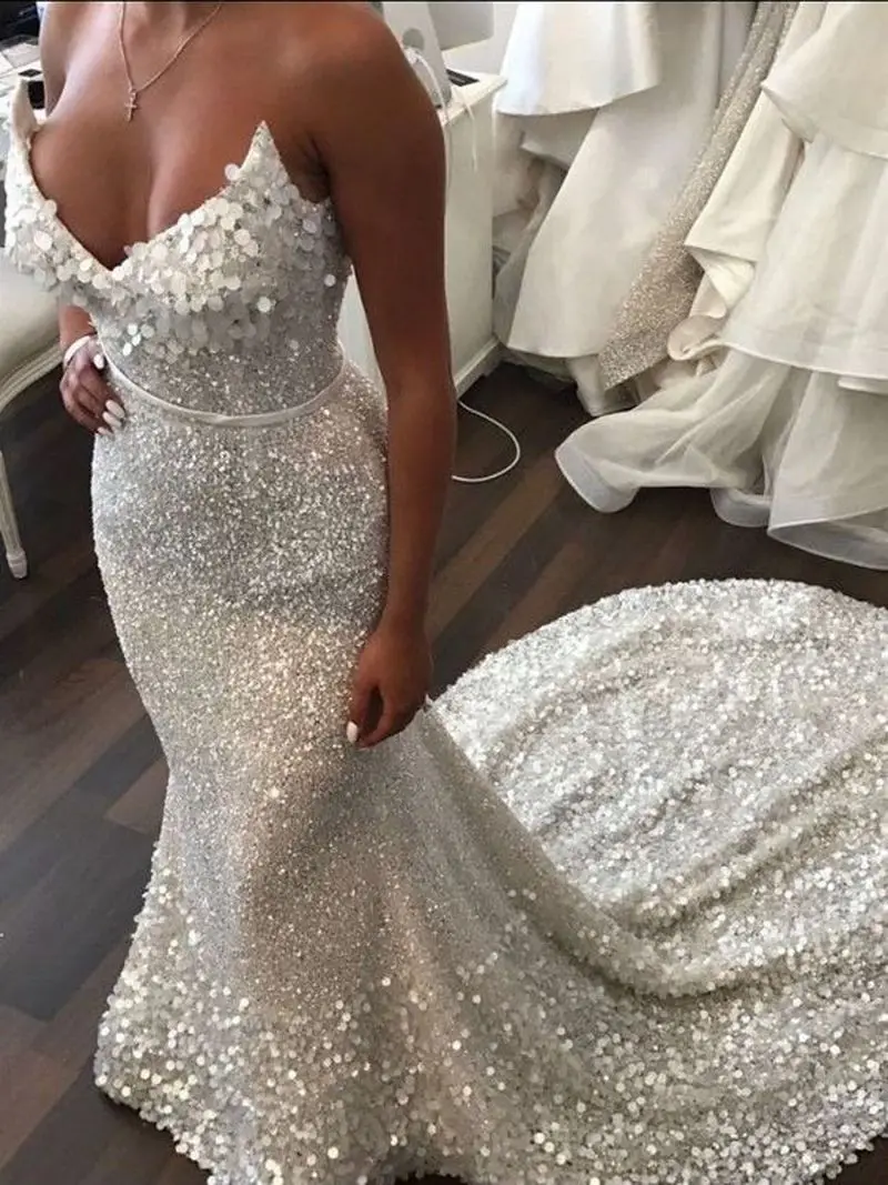 Bling Свадебные платья Русалочки Милая подвенечные 2019 изготовление на заказ Vestido De