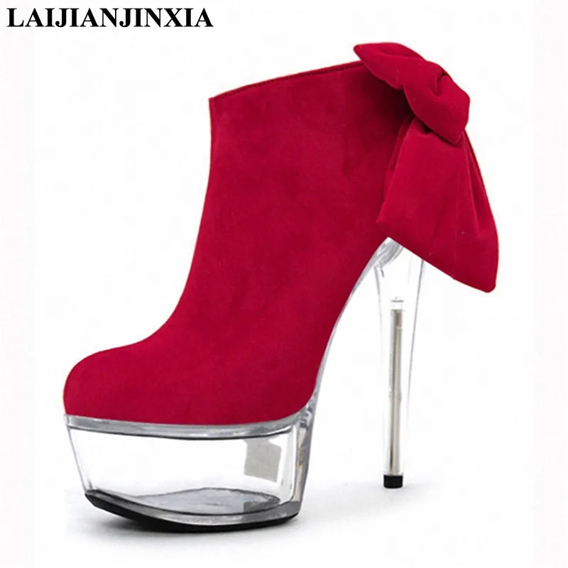 Red New Sexy Spring Women Pole Dance Shoes Night Club Party Dancing Shoes Platform 15cm High Heels Ankle Boots