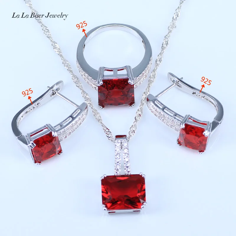 L & B Дубай Стиль красный гранат белый циркон принцесса комплект ювелирных изделий