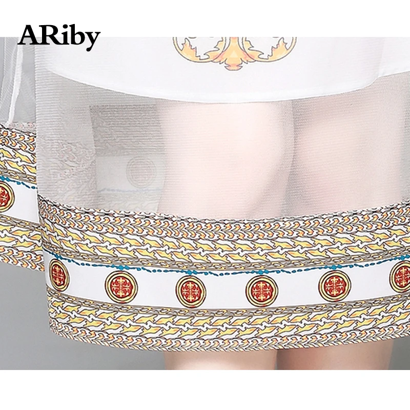 ARiby летнее платье элегантное женское платье с v-образным вырезом новые модные женские с короткими рукавами Сетчатое платье с принтом ТРАПЕЦИЕВИДНОЕ ПЛАТЬЕ до середины икры