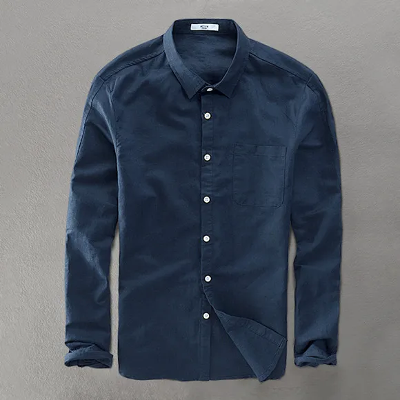 dark blue Новая итальянская хлопковая и льняная брендовая мужская рубашка на лето и весну, армейская зеленая рубашка, мужские повседневные рубашки с длинным рукавом для мужчин, сорочка - Цвет: dark blue