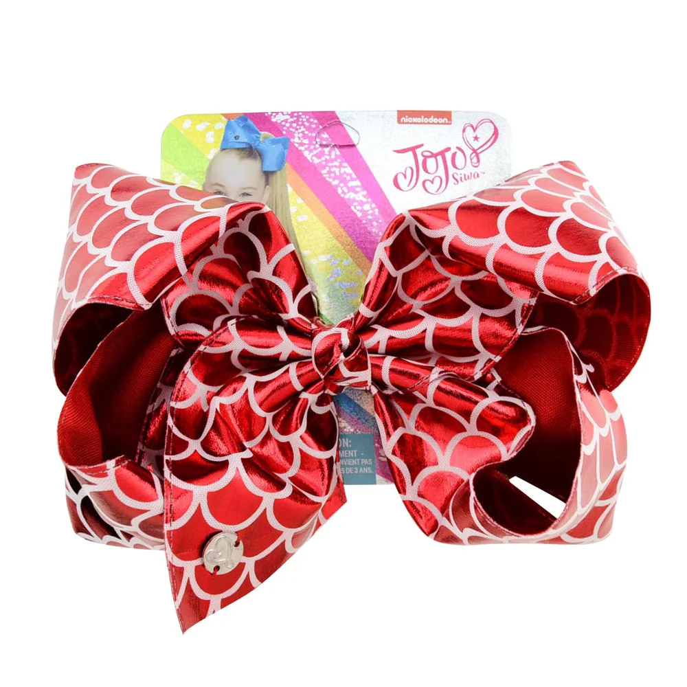 8 дюймов JOJO Clip Fish Scale Print PU Leather Boutique Hair Bows Kids Big X-Large Заколка-бабочка DIY Women Accessories |