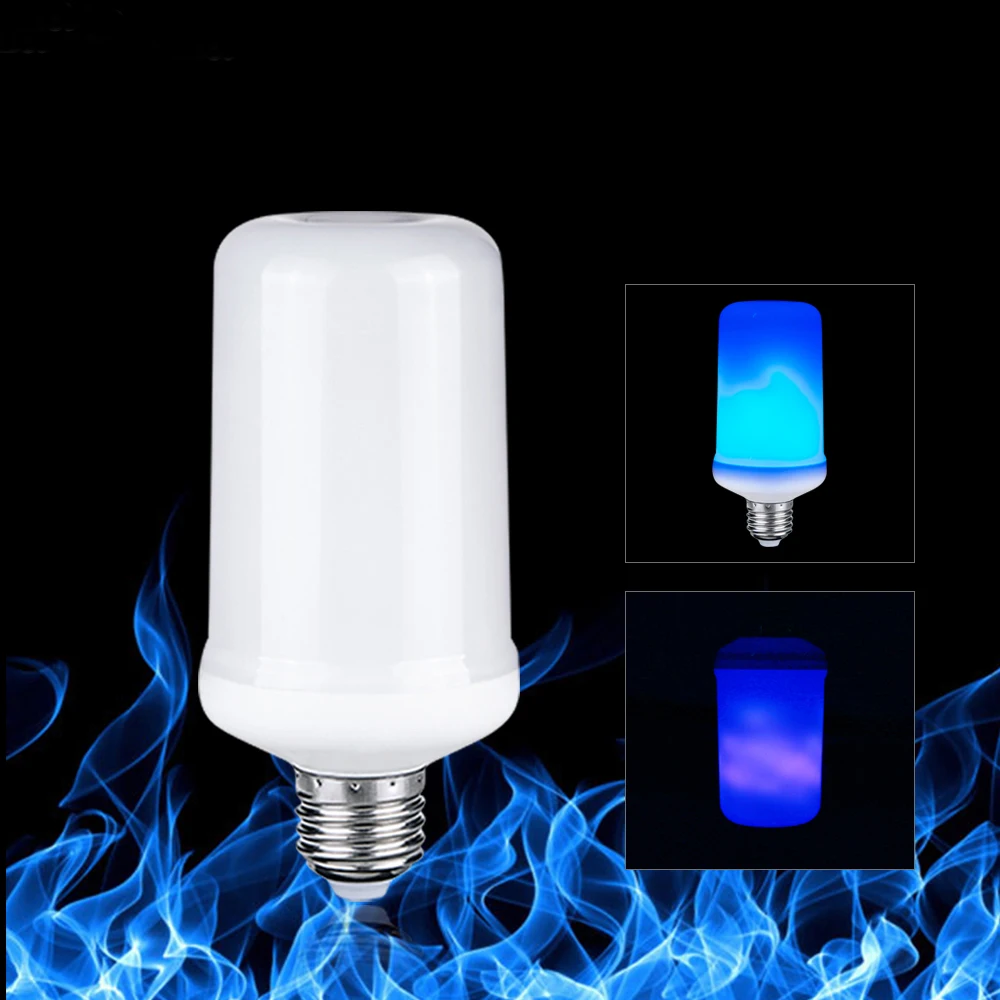 LED Flame Effect Light Bulb lamp Flickering Emulation Fire Blue 99 LEDs E27 9W 85-265V 4 Modes Ampoule | Лампы и освещение