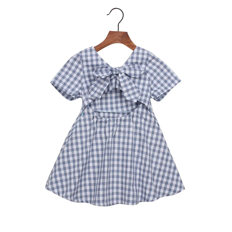 

Dulce Amor Elegant Girls Plaid Dress Baby Girls Clothes Short Sleeve Backless With Bow Princess Dress Party Dress Fit For 2-6Y