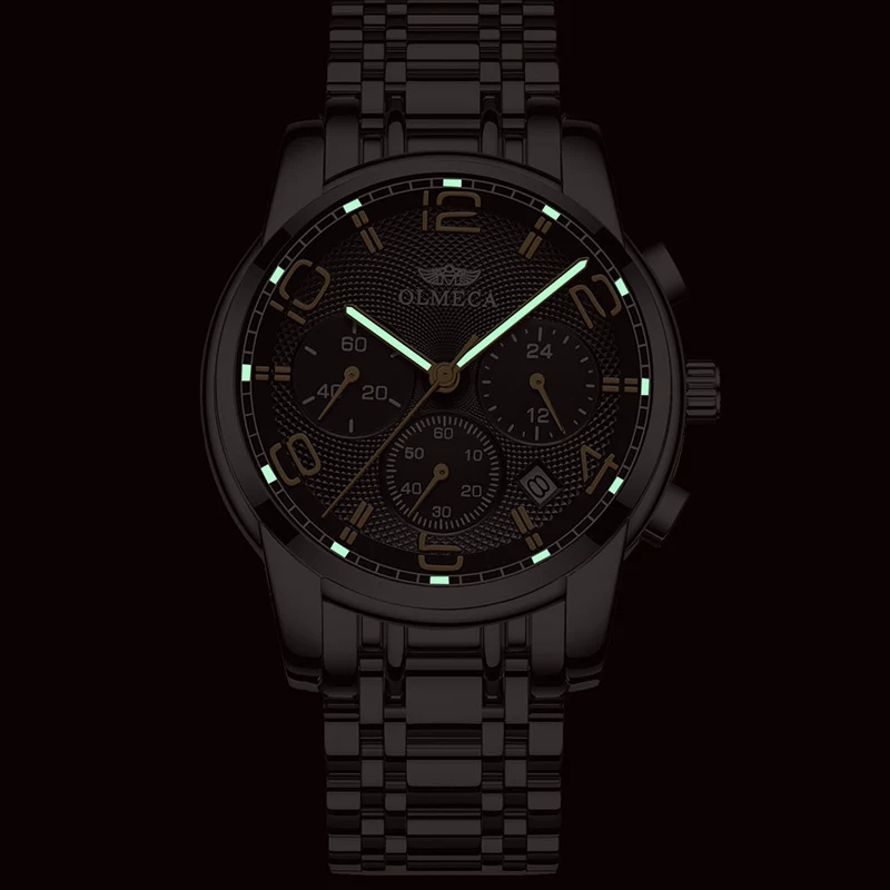 

OLMECA Men Genuine Leather Strap Watch Luxury Quartz Wrist Man Watches Men Male Waterproof Business Gold Watch Relogio Masculino