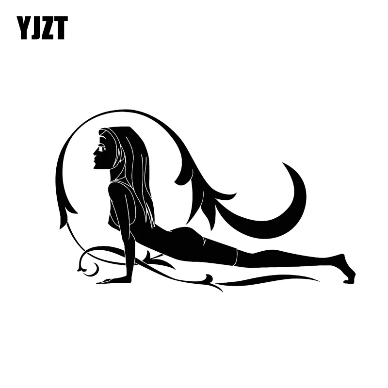 

YJZT 15.5*9.5CM Leaf And Yoga Girl Vinyl Fashion Decal Car Sticker Popular Style Black/Silver C20-1052