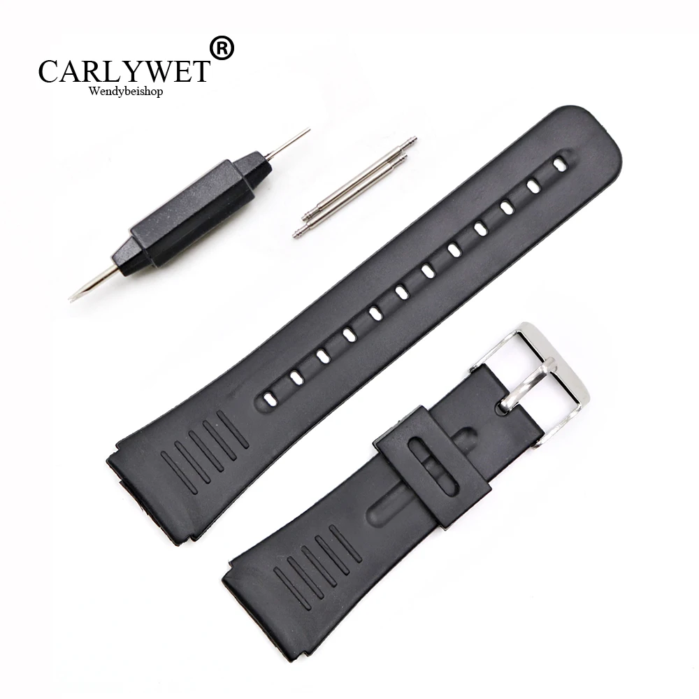 CARLYWET 22 мм черный Замена силиконовой резины прямой конец ремешок для часов