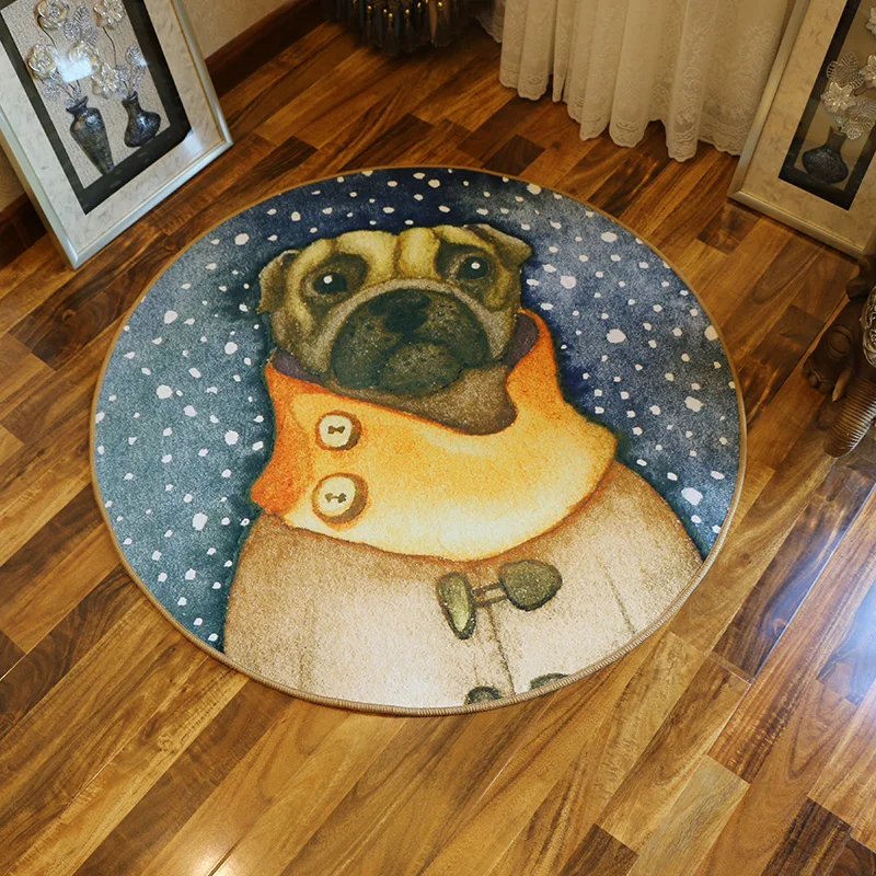 Круглый ковер с мультяшными животными олень щенок гостиная кофейный столик