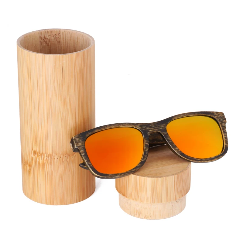 red lens with case BerWer новые модные товары Мужские и женские очки бамбуковые солнцезащитные очки Ретро Винтажные деревянные солнцезащитные очки деревянная оправа очки ручной работы - Цвет линз: red lens with case