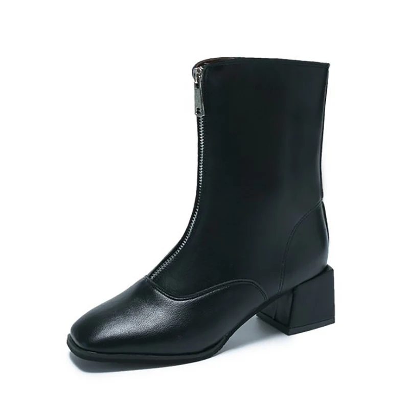 Черный Plardin Woman Fashion Concise Winter Martin Mid-calf Snow Boots Women Shoes Square Heel Square Toe Zipper Women's Snow Boots - Цвет: Черный