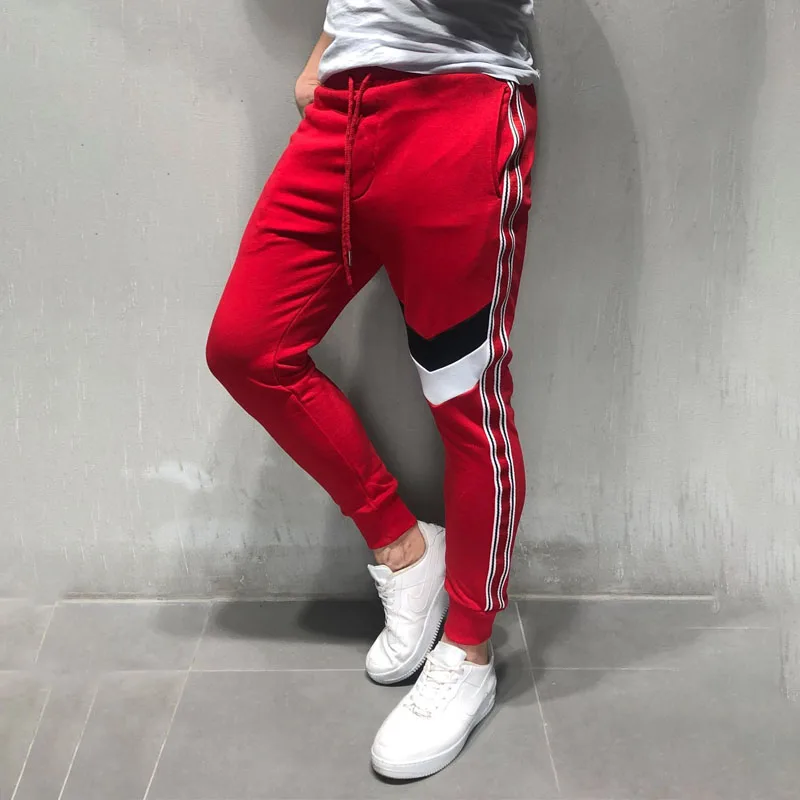 red Модные мужские спортивные штаны, новые мужские штаны для бега, повседневные мужские спортивные брюки для фитнеса, бодибилдинга, мужская одежда - Цвет: red