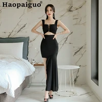 big size black drawstring sexy dress for women sleeveless womens asymmetric dresses woman party night summer clothes for women