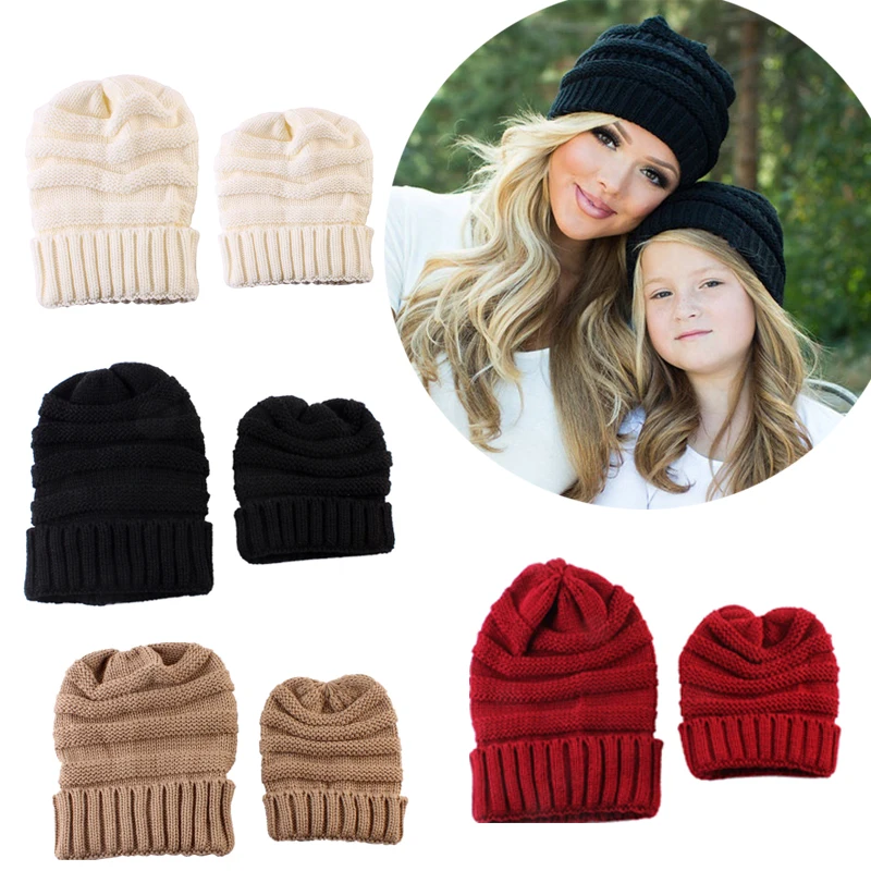 2 PCS Set Family Matching Hat Autumn Winter Baby Girls Boys Warm Beanie Bebe Woolen Knitted Earflaps Bonnet Caps Parent-child