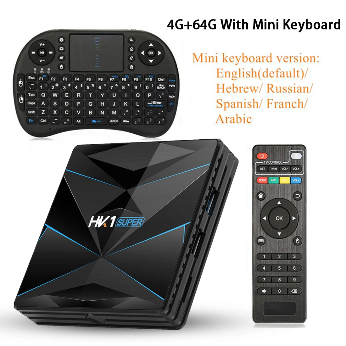 Transpeed Android 9,0 ТВ приставка Google Assistant RK3318 4K 3D Ultra 4G 64G tv Wifi Play Store bluetooth быстрая приставка - Цвет: 4G 64G with keyboard